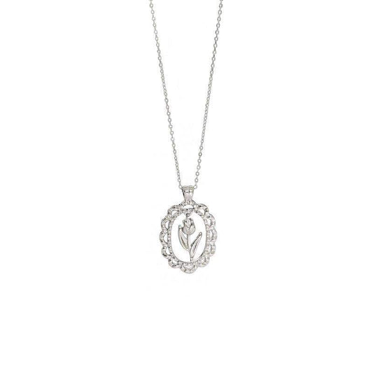 Women Tulips Flower 925 Sterling Silver Necklace - Bjeul